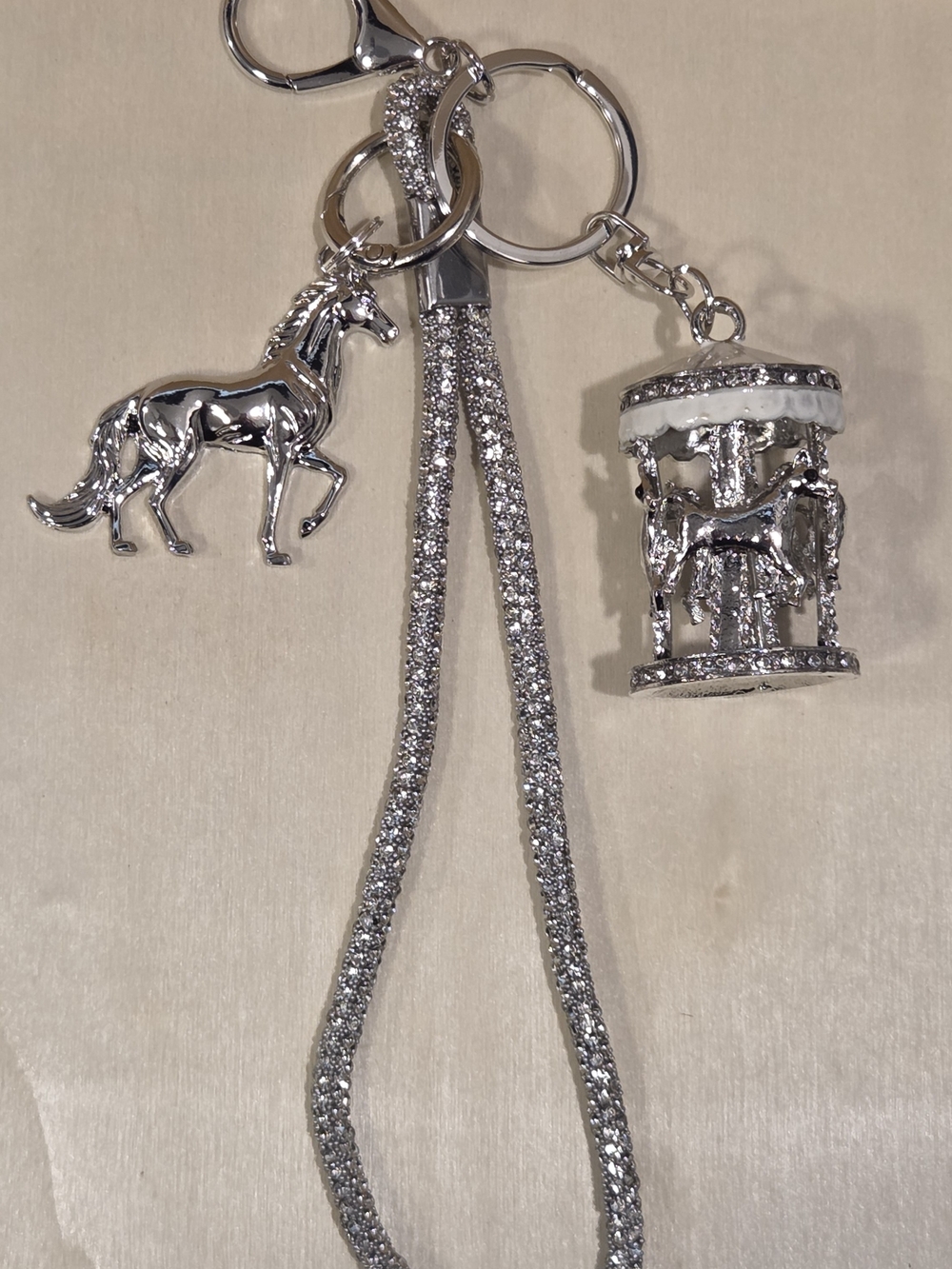 NWT Luxury Silver Carousel & Horse Bag Charm Multi Keychain